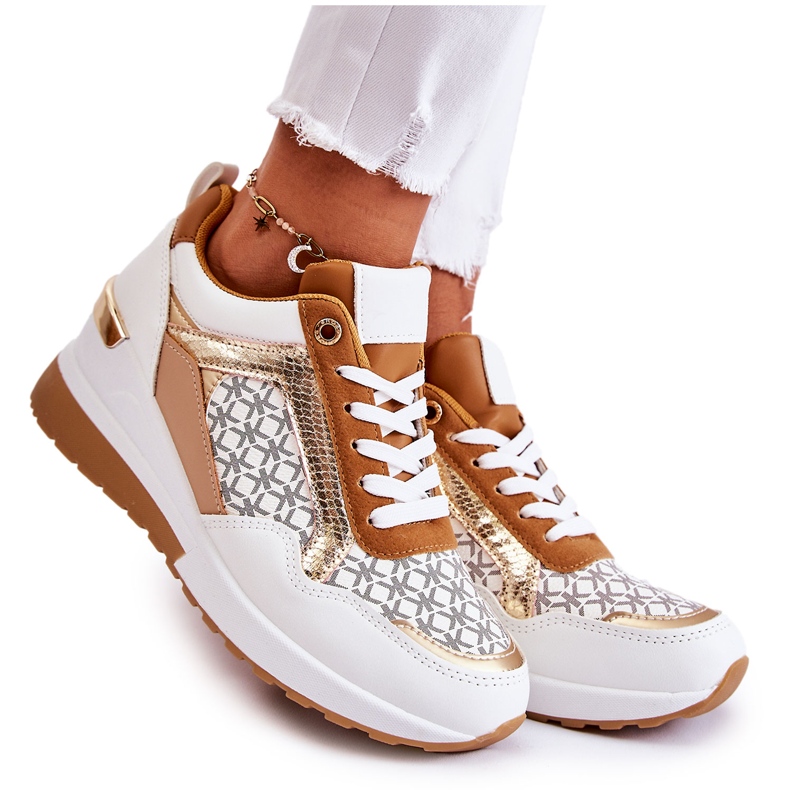 PG1 Sportskor i ekologisk läder för kvinnor på kil vit Catrine brun mångfärgad