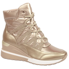 Kvinnors stövlar, sneakers på en kil guld Potocki gyllene