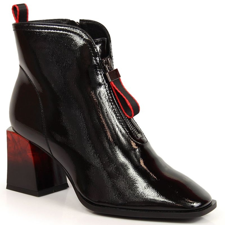 S.Barski Varmlackade stövlar med dekorativ klack S. Bararski W OLI183 svart