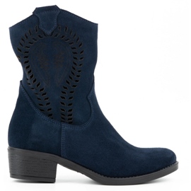 Olivier Kvinnors genombrutna höga klackar Angela marinblå stövlar