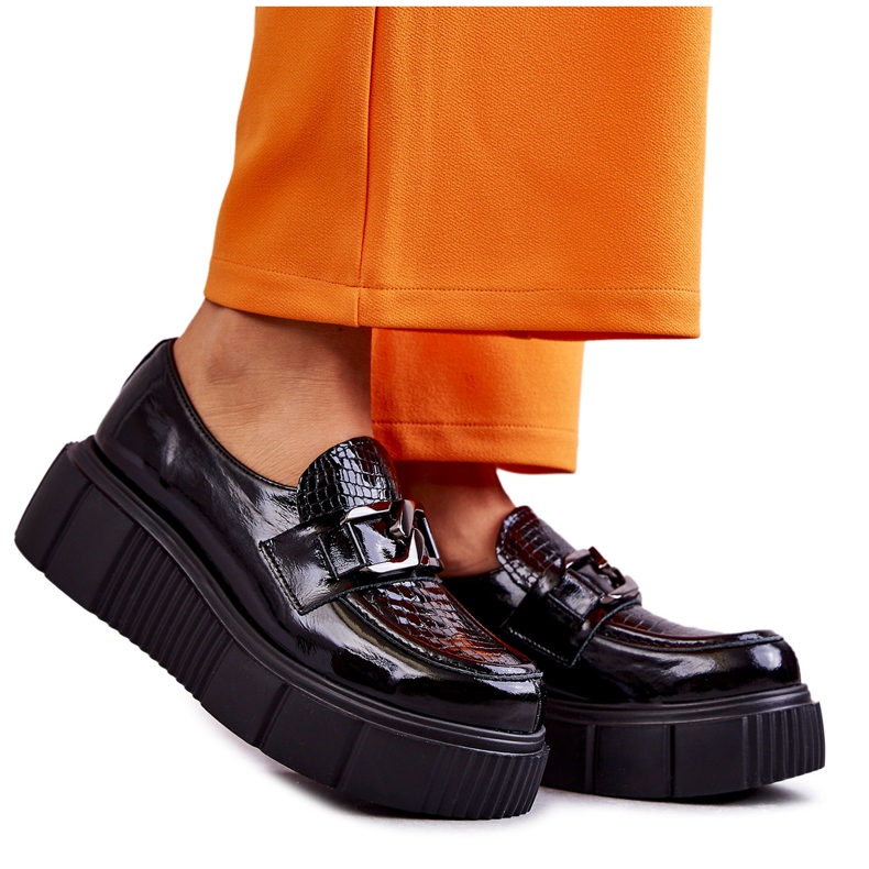 PL5 Fashionabla läderskor på Black Marsol-plattformen svart