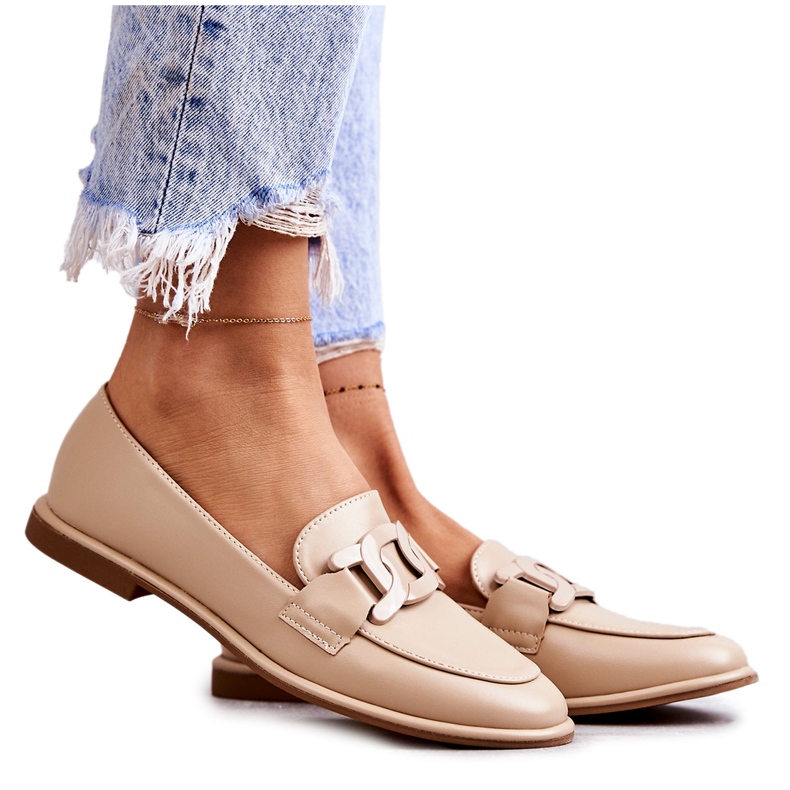 FB2 Läder Loafers för kvinnor med beige Kerrie-dekoration