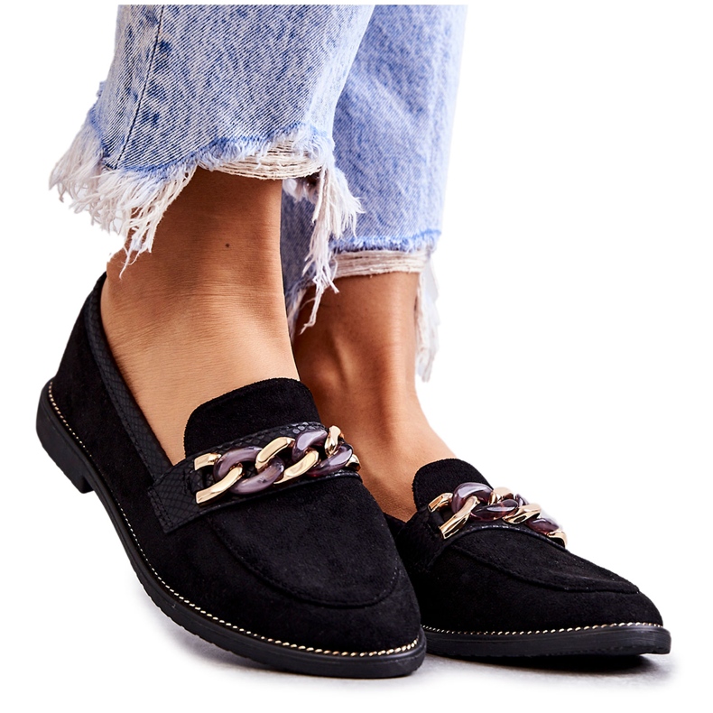 FB2 Loafers i mocka för kvinnor med kedja, svarta naglar