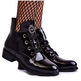 S.Barski Lackade Svarta Varmsnörade Stövlar Enrica