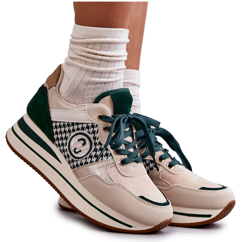 FB2 Fashionabla sportskor för kvinnor på en kil Beige-grön Aronne