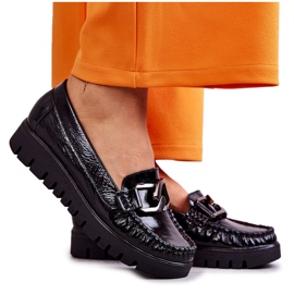 PL5 Kvinnors läder loafers på den svarta Venesia-plattformen