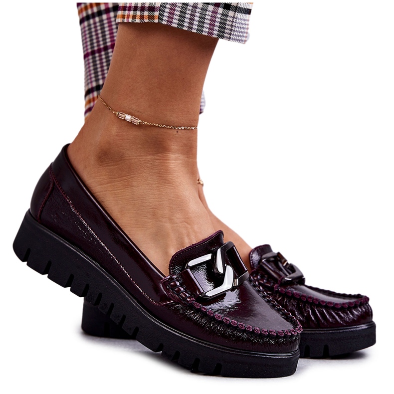 PL5 Kvinnors läder loafers på Venesia Burgundy-plattformen röd mångfärgad