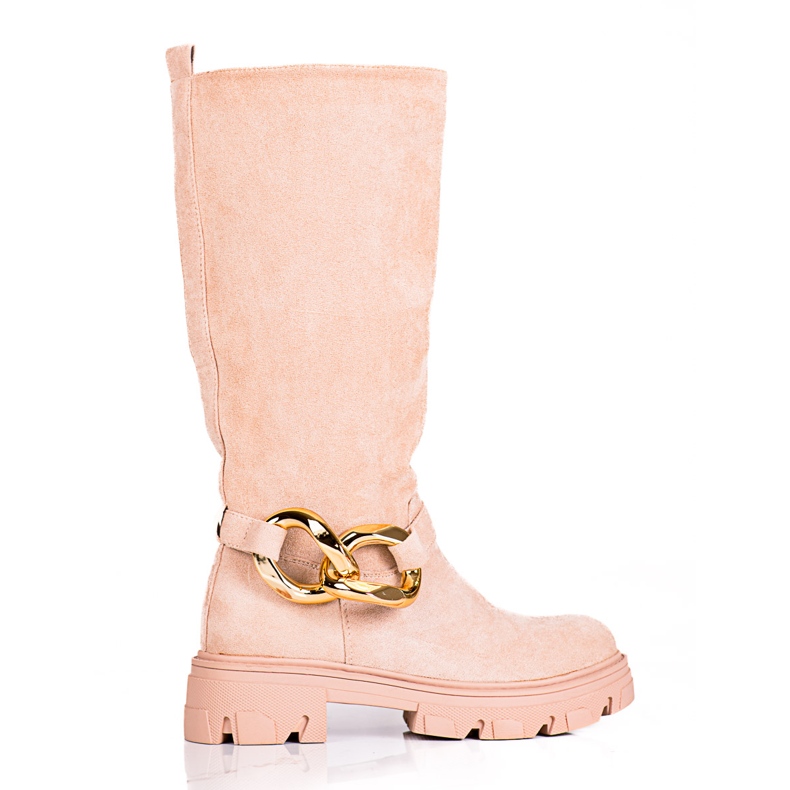 Beige damstövlar med en Shelovet-kedja av ekologisk mocka