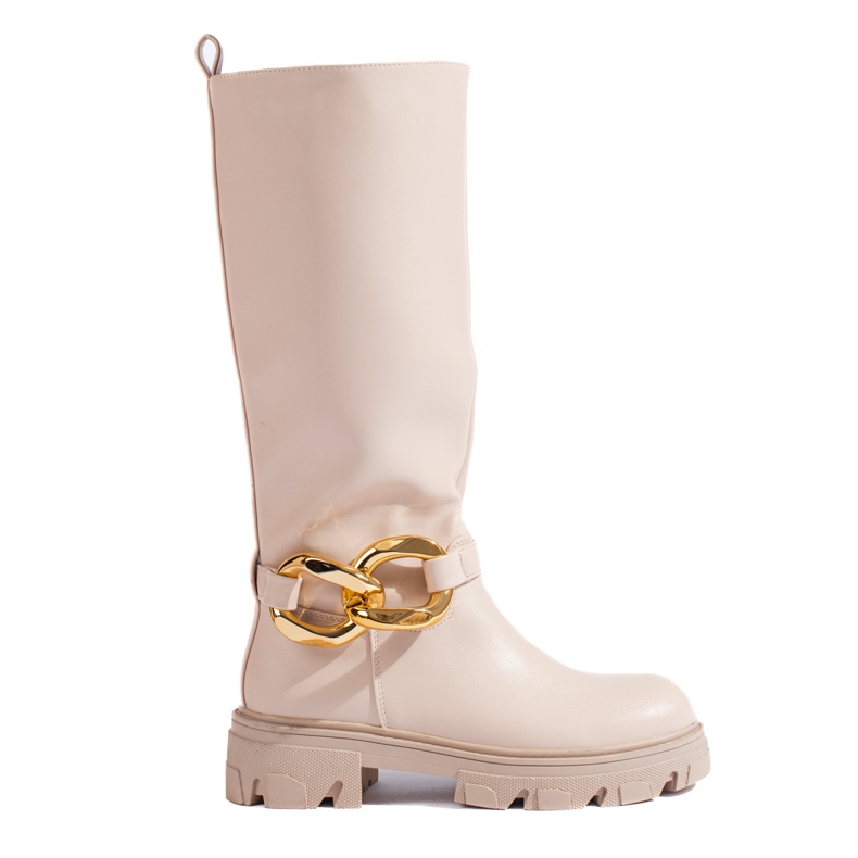 Beige damstövlar med en Shelovet-kedja av ekologiskt läder