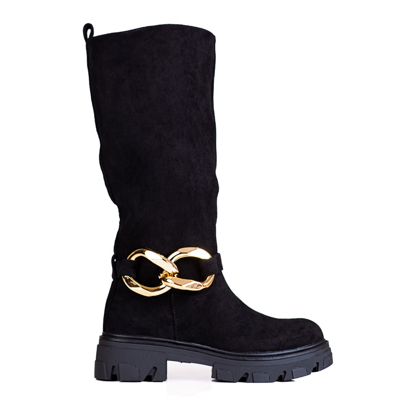 Svarta damstövlar med en Shelovet-kedja av ekologisk mocka