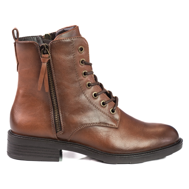 Snörstövlar för kvinnor med platta Shelovet-klackar brun