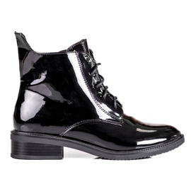 Eleganta Shelovet-stövlar med snörning för kvinnor gjorda av lackerat ekologiskt läder svart