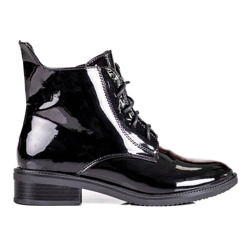 Eleganta Shelovet-stövlar med snörning för kvinnor gjorda av lackerat ekologiskt läder svart