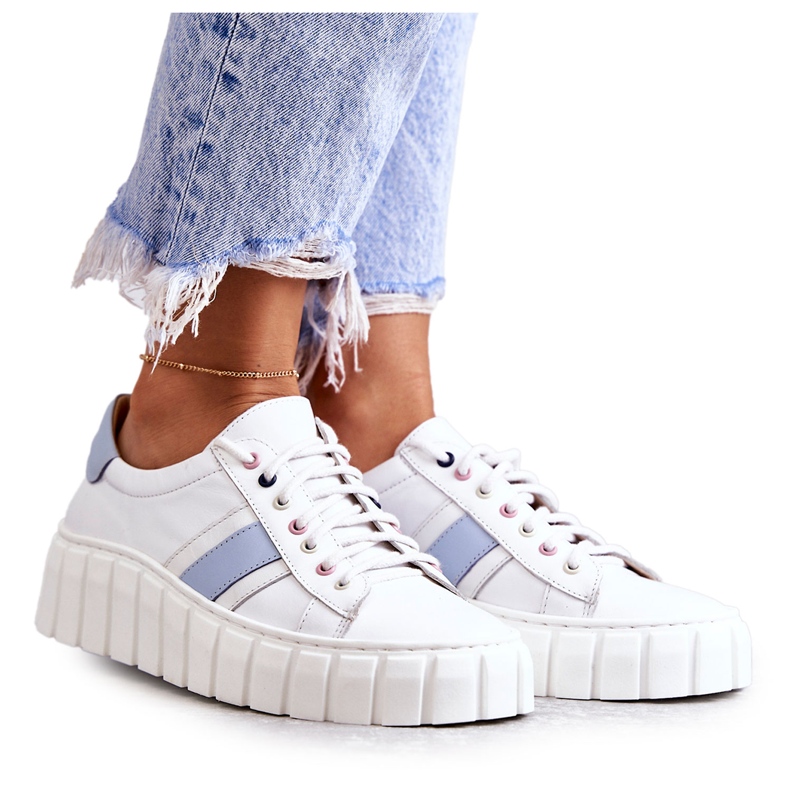 Sportläderskor för kvinnor, bundna vita och blå Ariva