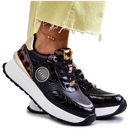 Damsportskor på kil GOE KK2N4085 Svart brun gyllene