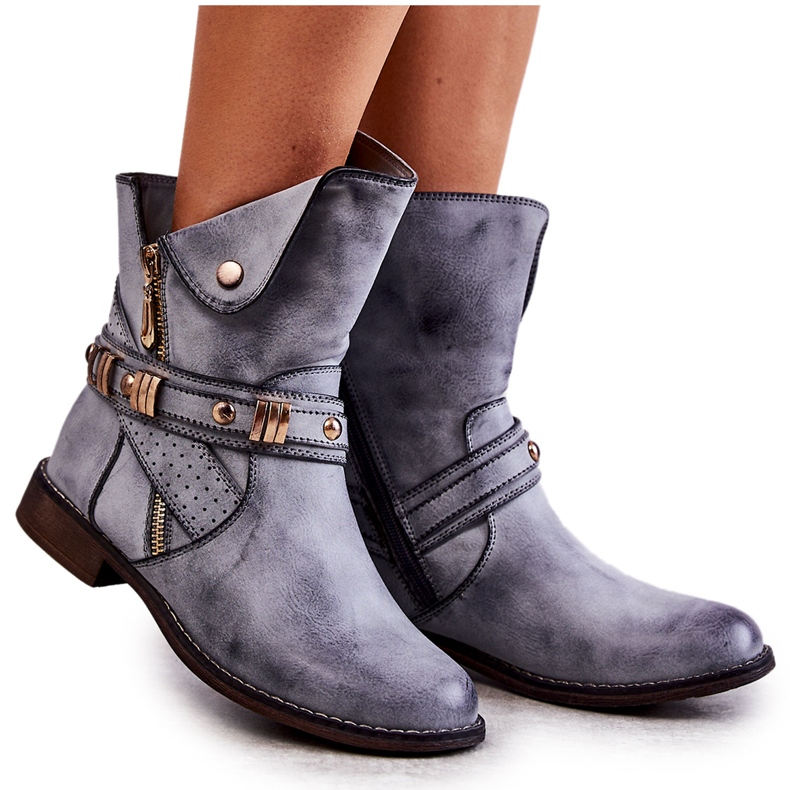 PG1 Höga stövlar för kvinnor med blå Alisa-prydnader