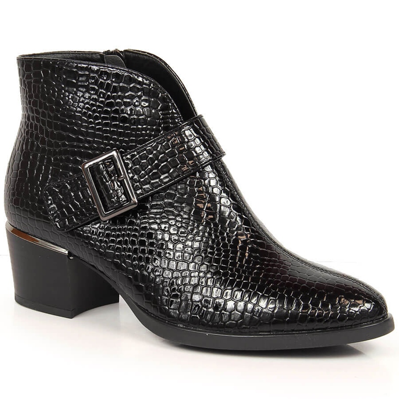 Lackade stövlar för kvinnor isolerade svart krokodil Vinceza