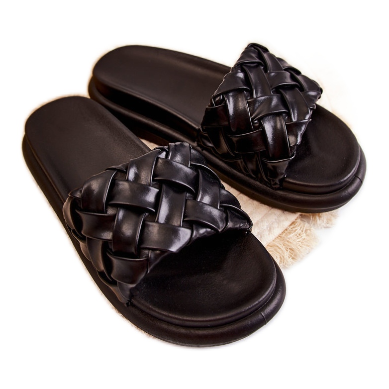 Kvinnors flätade tofflor i läder Svart Ravella