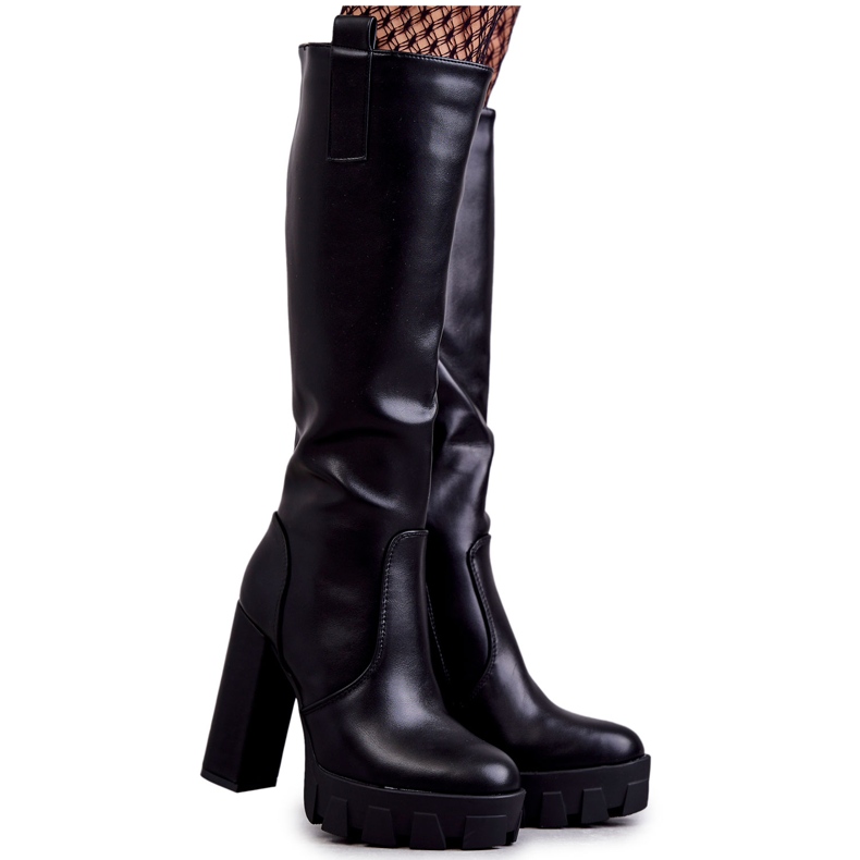 WS1 Fashionabla stövlar i ekologisk läder på plattformen Svart Isabell