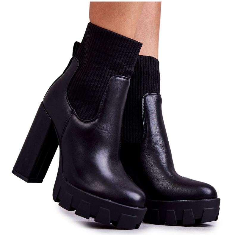 Ekologiska läderstövlar för kvinnor med en strumpa Svart Adalyn