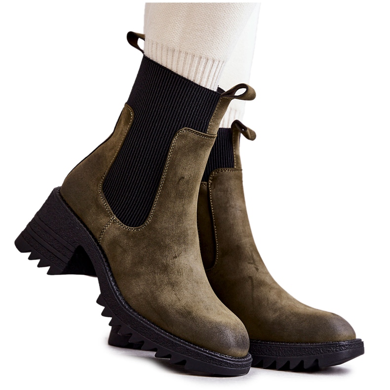 Gröna varma stövlar för kvinnor på hög klack Abella