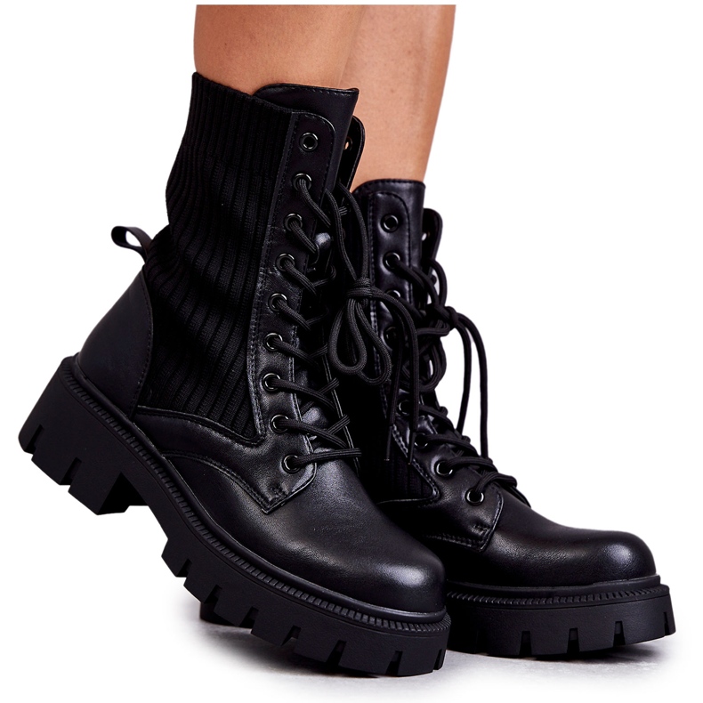 FS1 Kvinnors arbetarkängor med strumpor Svart Abigail