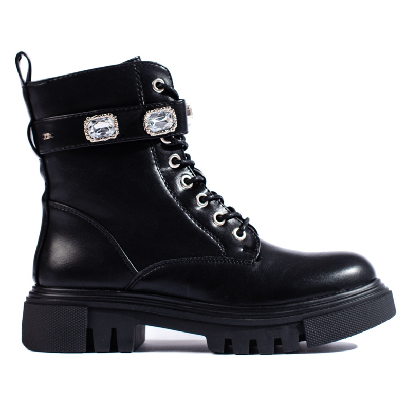 Svarta ankelstövlar för kvinnor med kristaller