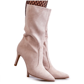 PS1 Stövlar med hög klack i mocka Beige Arison brun