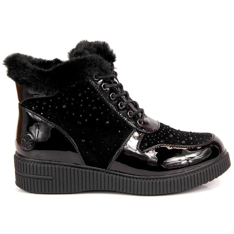 Svarta Rieker 93312-00 läderisolerade läderstövlar på plattformen