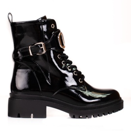 Lackade Shelovet-snörade väskor med dekorativt spänne svart