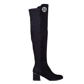 Svarta Shelovet lårstövlar för kvinnor på låg stolpe