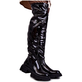 GOE Patent KK2N4023 Svarta stövlar över knäet på en platt klack