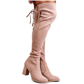 FE1 Klassiska Clarissa Beige Mocka Lår Stövlar brun