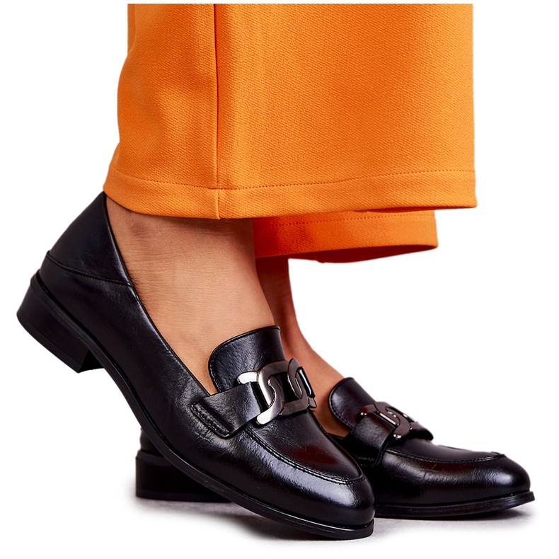 Vinceza Fashionabla Leather Loafers Black Trine svart