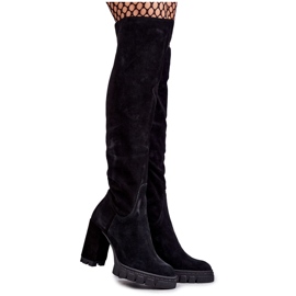 PA2 Fashionabla mocka svarta lår höga stövlar Estrela
