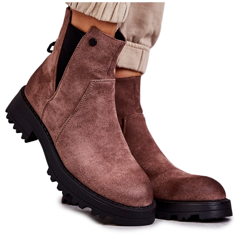 PJ1 Mocka varma stövlar på en platt klack Ljusbrun Salome