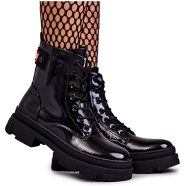 S.Barski Damlackerade stövlar Snörningsarbetare Svart Conny