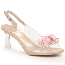 D&A Transparenta sandaler på höga klackar med rosa DA-pärlor färglös