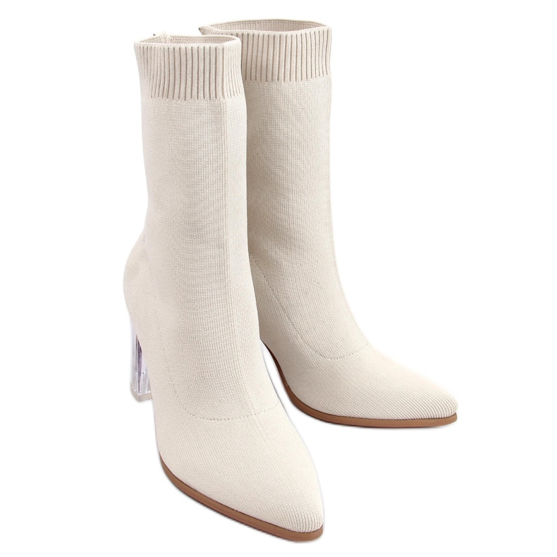 Carolyn Beige högklackade sockstövlar