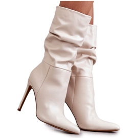 WS1 Skrynkliga stövlar i ekologisk läder på hög klack Ljus beige Caren