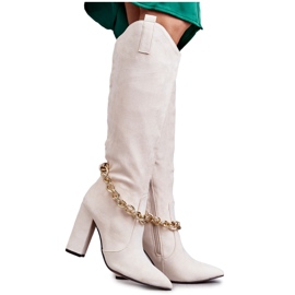 PG1 Mocka varma stövlar för kvinnor med kedja Ljusbeige Jasmin