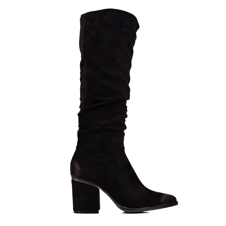 W. Potocki Damkängor i mocka på Potocki-stolpen med en volang ovandel svart