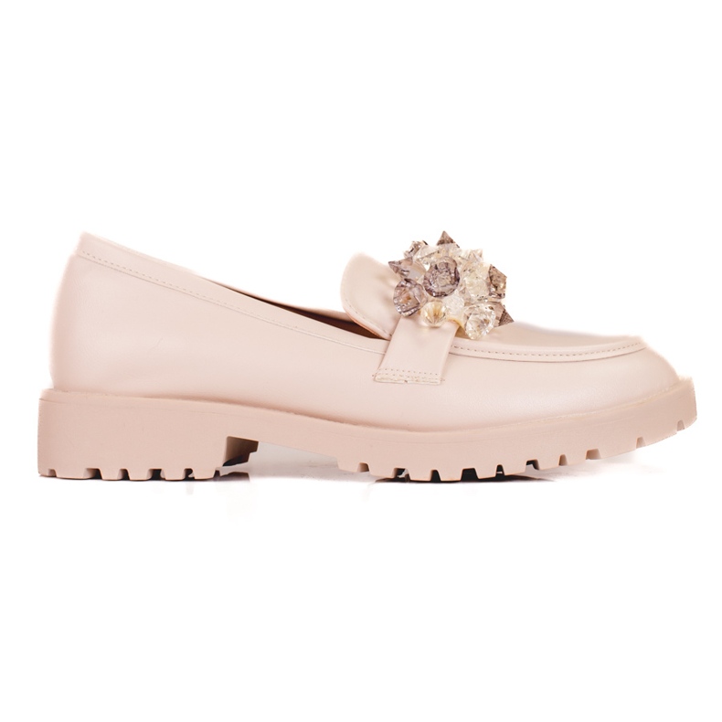 Shelovet mocka loafers för kvinnor med beige kristaller