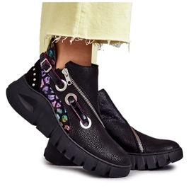 Maciejka-stövlar i läder med fläckar 05660-20 Svart mångfärgad