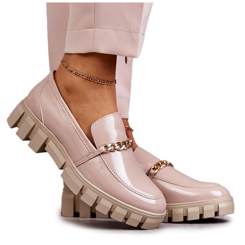 Sergio Leone Lackade skor med kedja Beige Anne