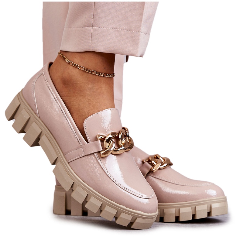 Sergio Leone Lackade Loafers På Plattformen Beige Inger