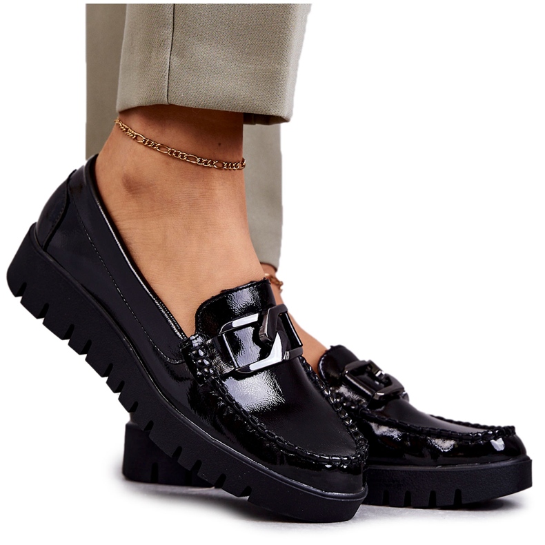 Sergio Leone Lackade Loafers På Svarta Kjersti Plattformen