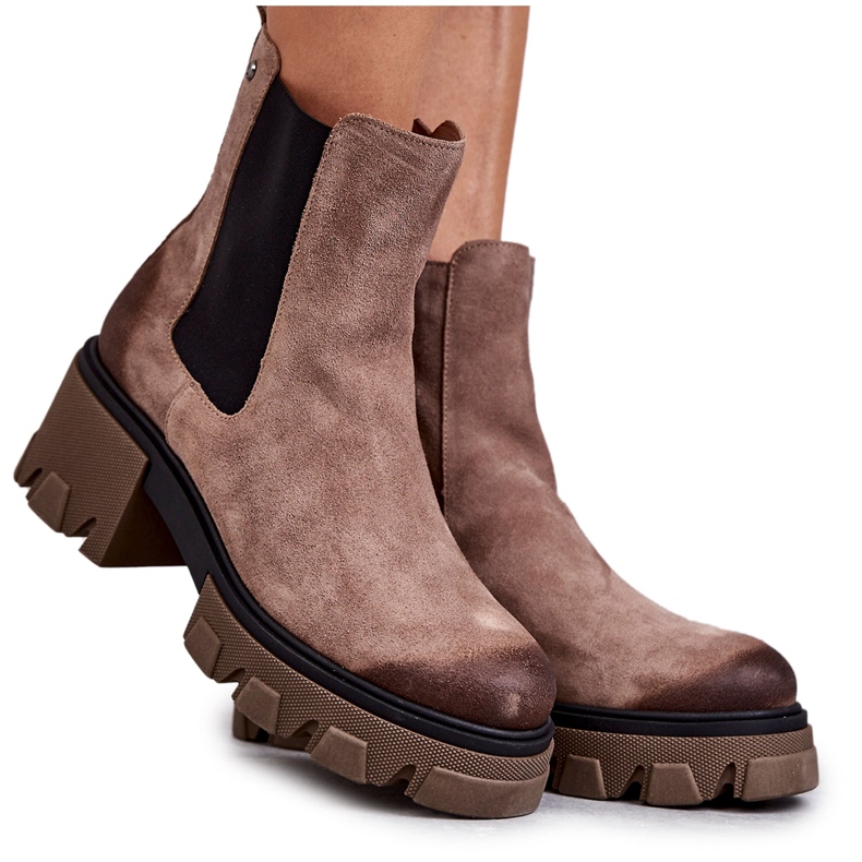 Platformstövlar i mocka för kvinnor Beige Hilde brun