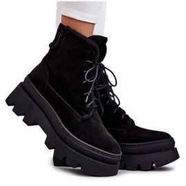 Varma snörstövlar i mocka Svart Elisabeth