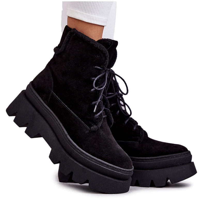 Varma snörstövlar i mocka Svart Elisabeth